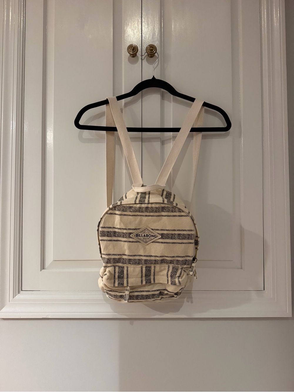 Billabong Cream and Black Striped Canvas Backpack